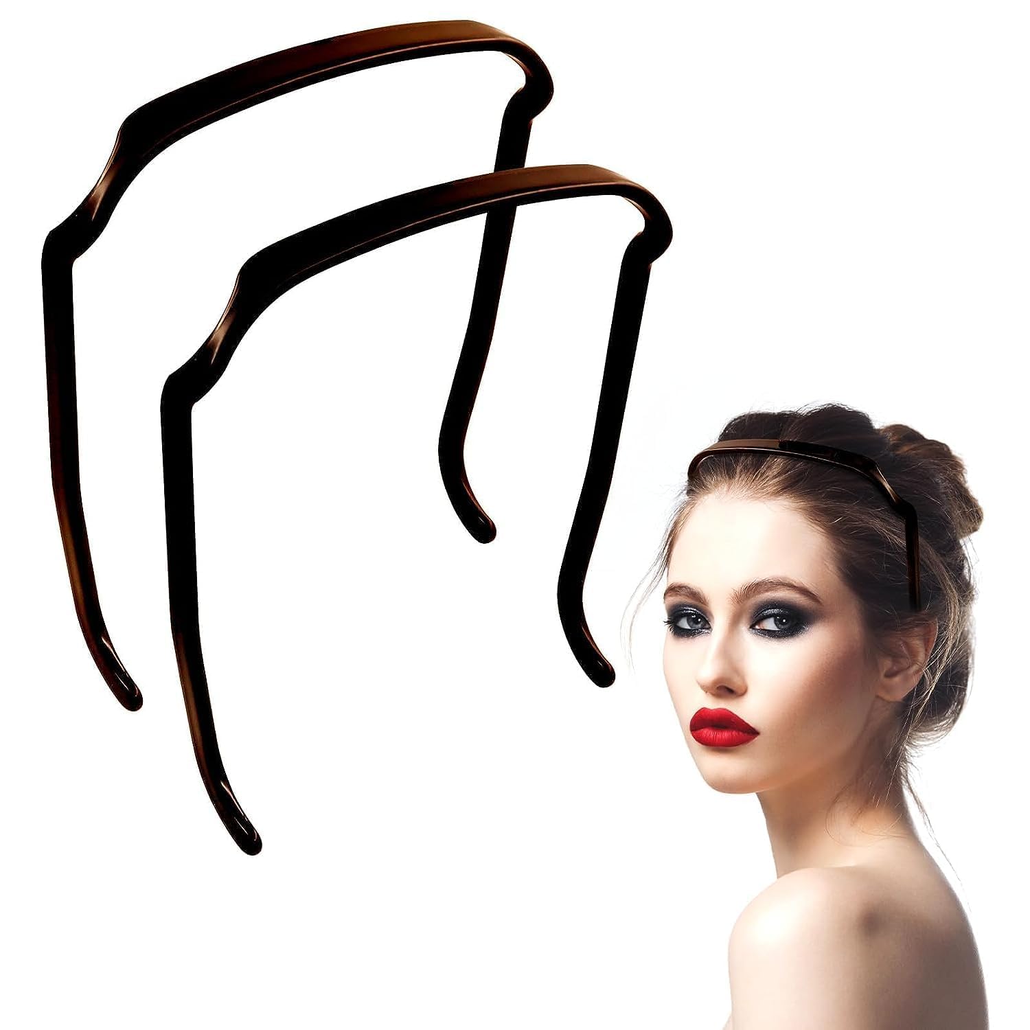 Curly Hair Headbands, 2 Pack Invisible Hair Hoop, Sunglasses Shape Headband, Hair Blending, Hairstyle Fixing Tool for Curly Hair, DIY Curly Hair Accessories for Women Girls (brown)