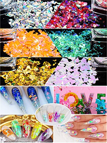 Warmfits Mermaid Nail Glitter Set 12 Boxes Nail Sequins Flakes Set Irregular Iridescent For Nails Art Manicure Tips Decoration Eyes Face Body Hair Diy Craft #TOP1