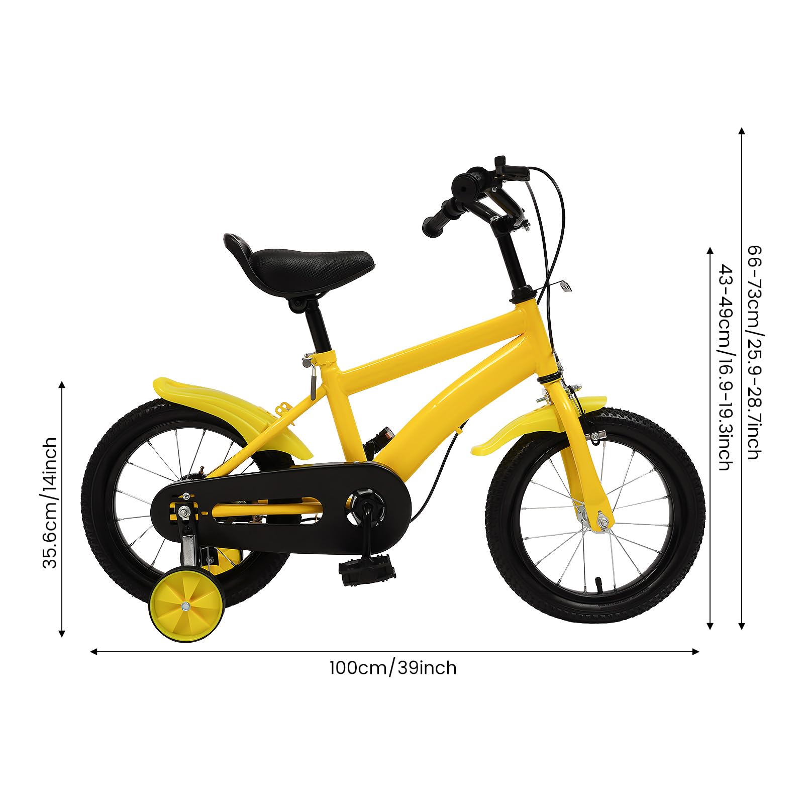 Bicicleta infantil de 14 pulgadas de altura ajustable a partir de 3 años, bicicleta segura con ruedas estabilizadoras y sistema de doble freno, para niños y niñas, perfecta para entrenamiento