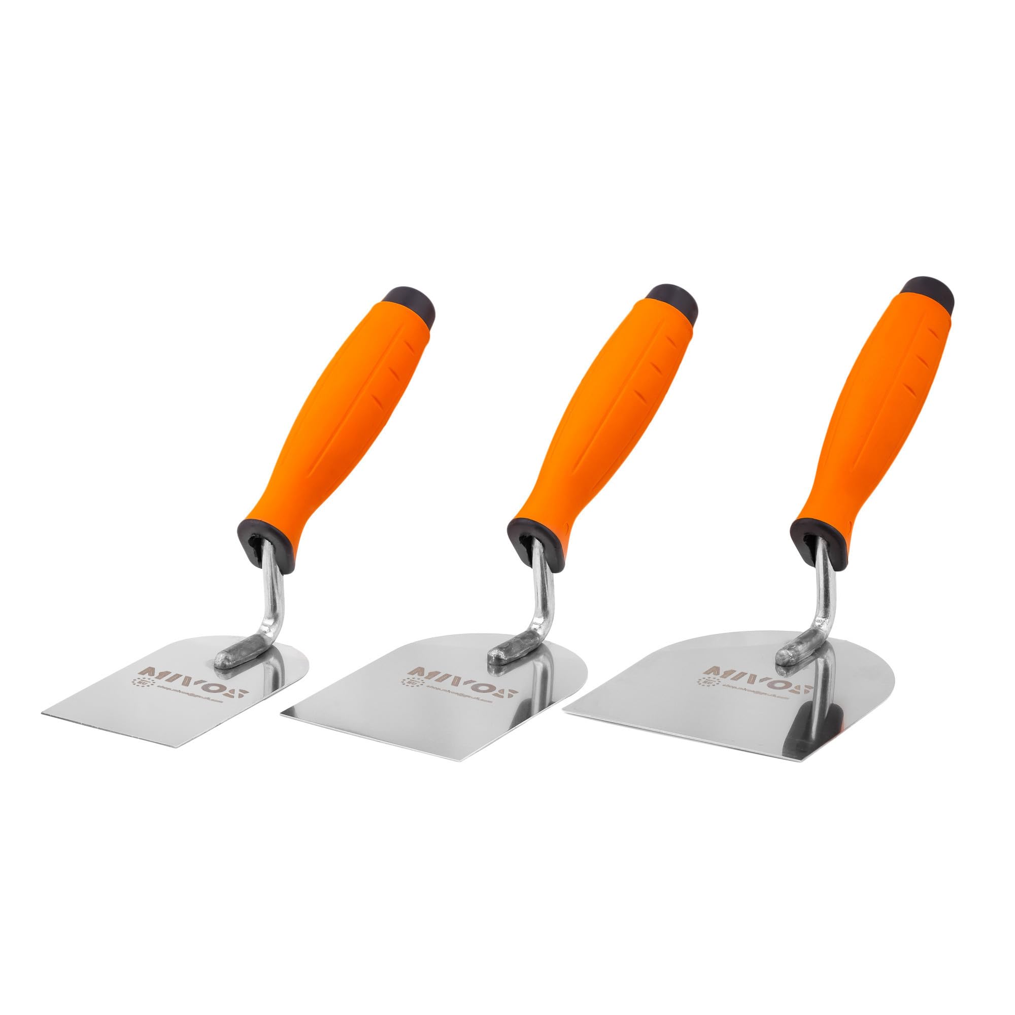 Mivos Lot de 3 Truelles de Maçon en Acier Inoxydable - 60 mm 80 mm 100 mm - Spatule de Stucateur avec Poignée Souple - Kit de Truelles pour Travaux de Stuc et Maçonnerie - Fabriqué en UE