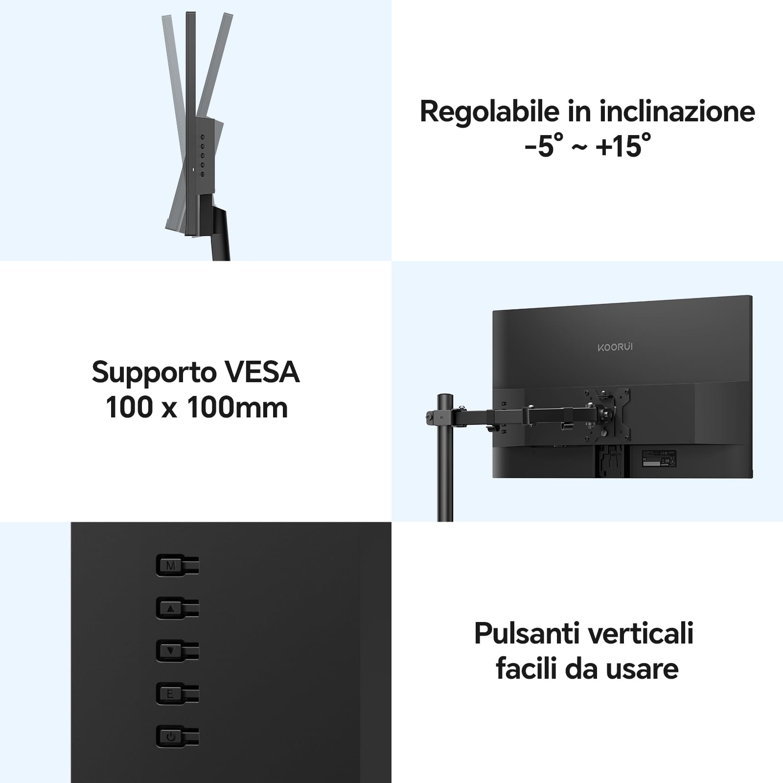 KOORUI E2412F Monitor PC 24 pollici Full HD VA 100Hz 5ms 1920x1080 HDMI VGA VESA Adaptive Sync