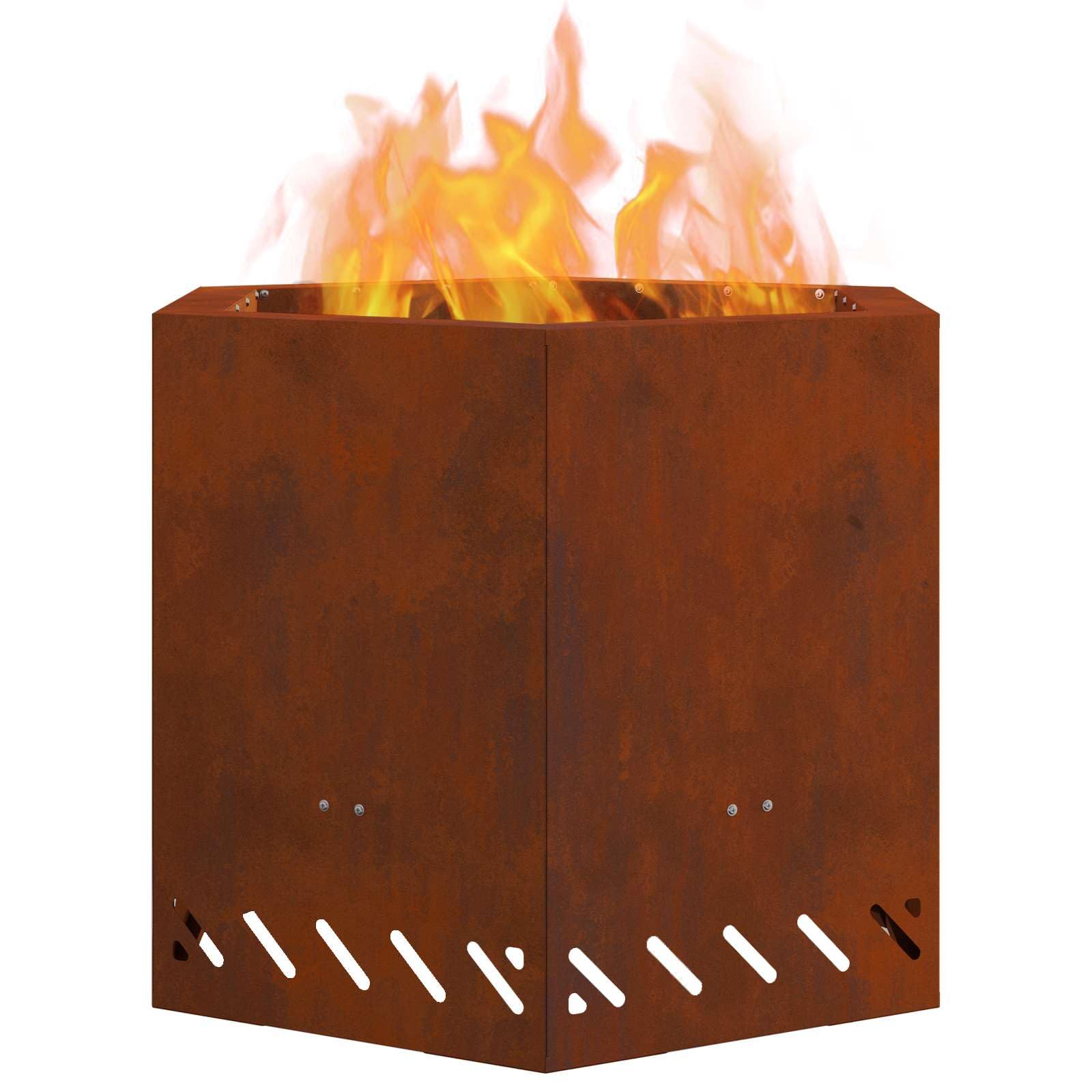 Brasero de acero resistente a la intemperie marrón 58 x 58 x 51 cm, hoguera moderna para jardín, terraza, exterior con suministro de aire eficiente y llama limpia