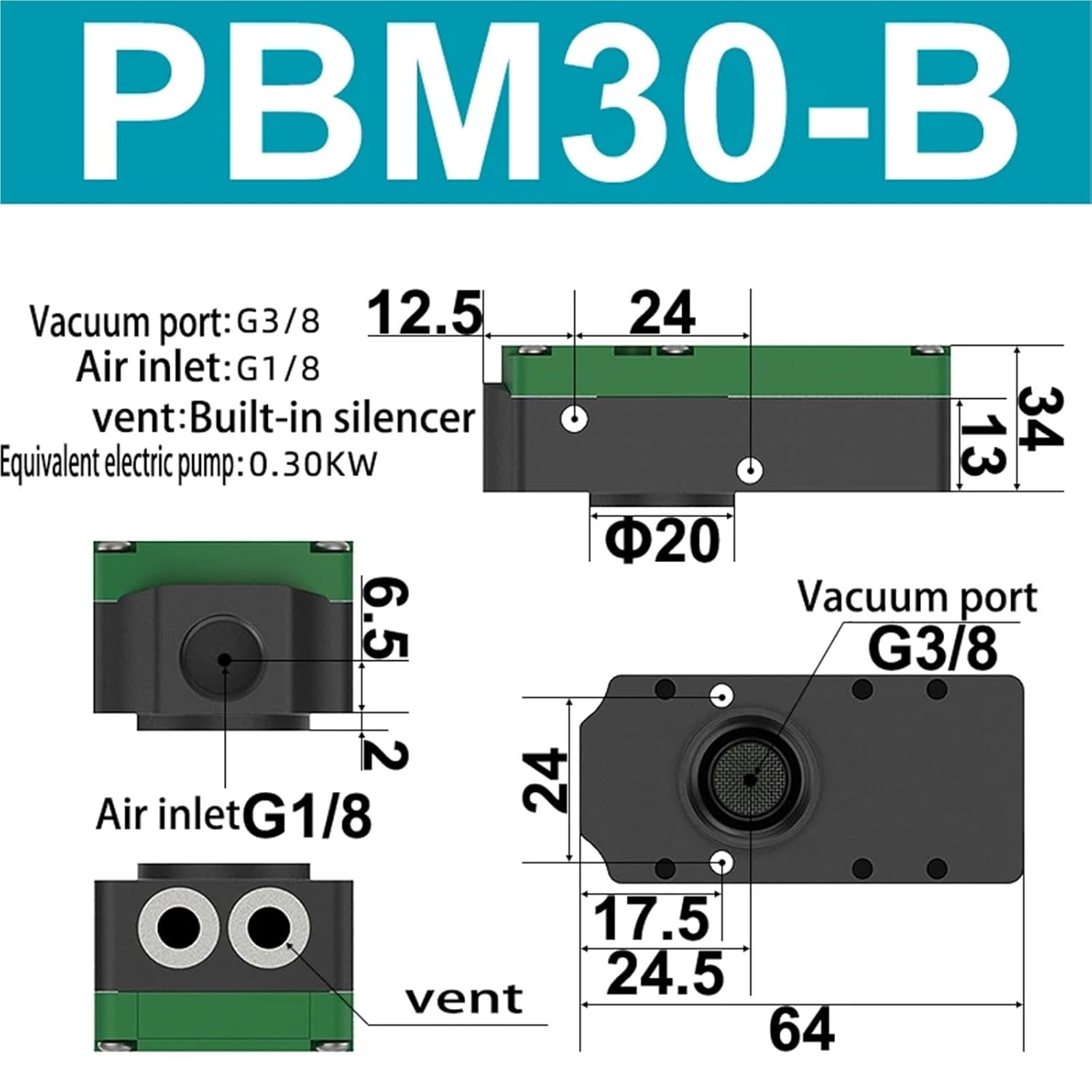 Mini multistage Vacuum Generator PBX Pneumatic High Flow high Suction PBM5-A B C PBM10-A/B/C PBM20-B C PBM30-B C Mini multis(PBM30-B)