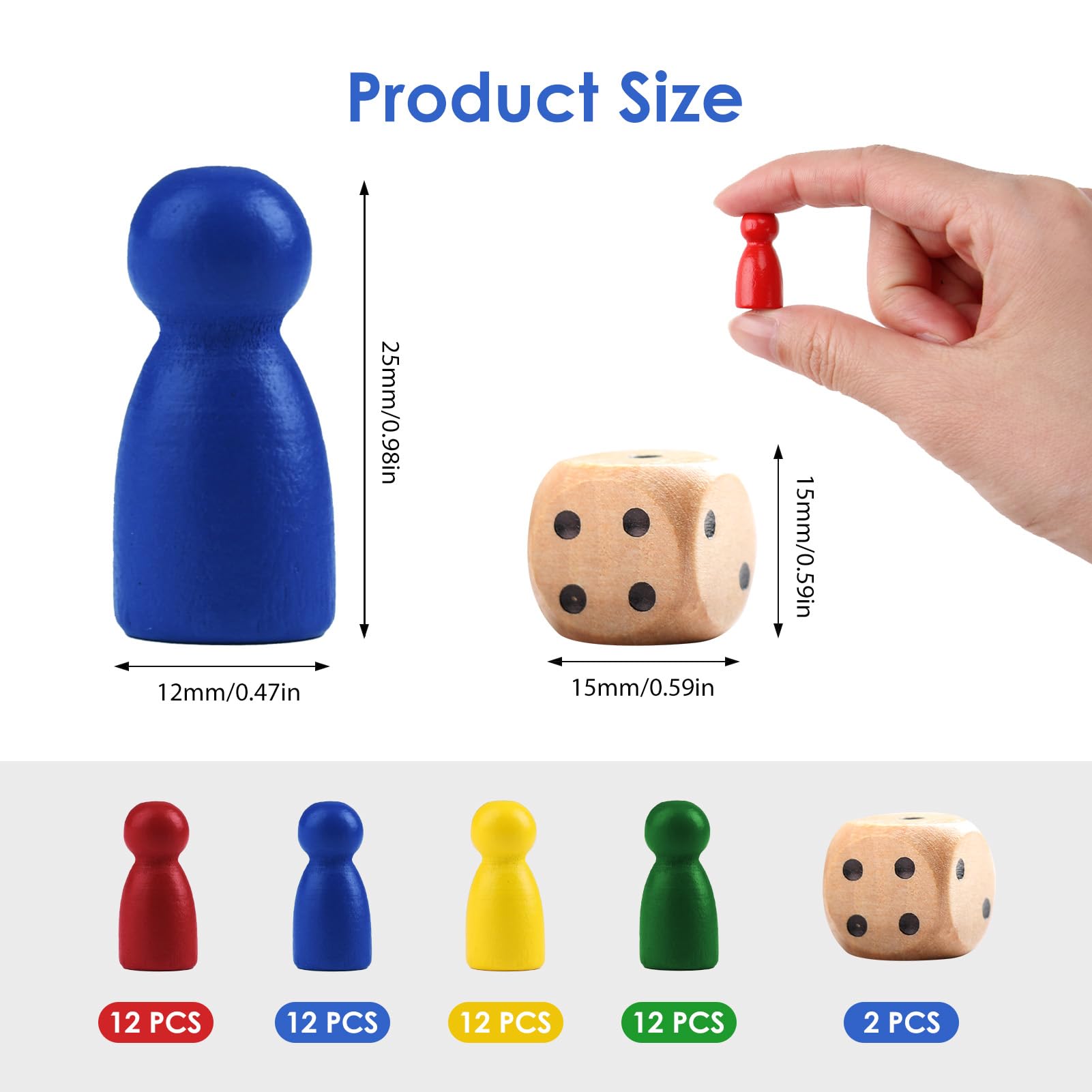50 Pcs Wooden Pawns Board Game Pieces Multicolor Pawns Board Game Pawns Replacement with 2pcs Dice Ideal for Tabletop Games Flight Chess Educational Learning Crafts DIY Projects Accessories - Image 2