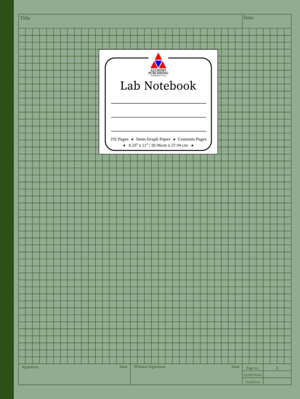 Lab Notebook: Laboratory Notebook for Scientific Studies. 5mm Grid Graph Paper. Numbered Pages. Contents Pages. 192 pages, 8.25"x11". Green Hardcover Edition. (Lab Notebooks)