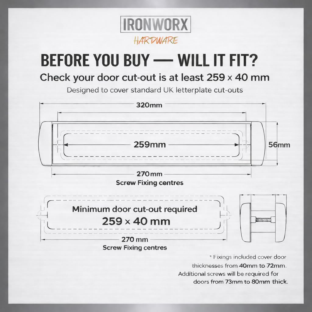 IRONWORX® Enigma - Buzón de 30,5 cm, con funda delgada, color gris antracita, totalmente sellado a la intemperie, apertura de 180°, diseño moderno ultraduradero, compatible con puertas de UPVC