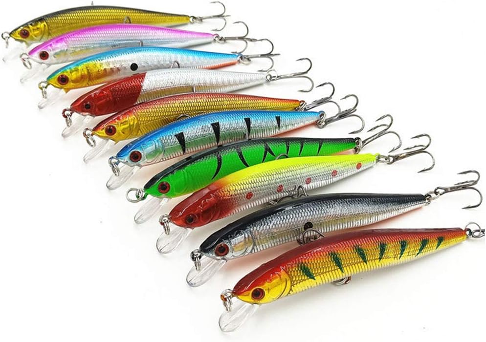 56 Pieces Fishing Lures Kit Crank Swim Minnow Pencil VIB Fishing Lure Bass Trout Pike for Saltwater Freshwater Topwater Hard Baits