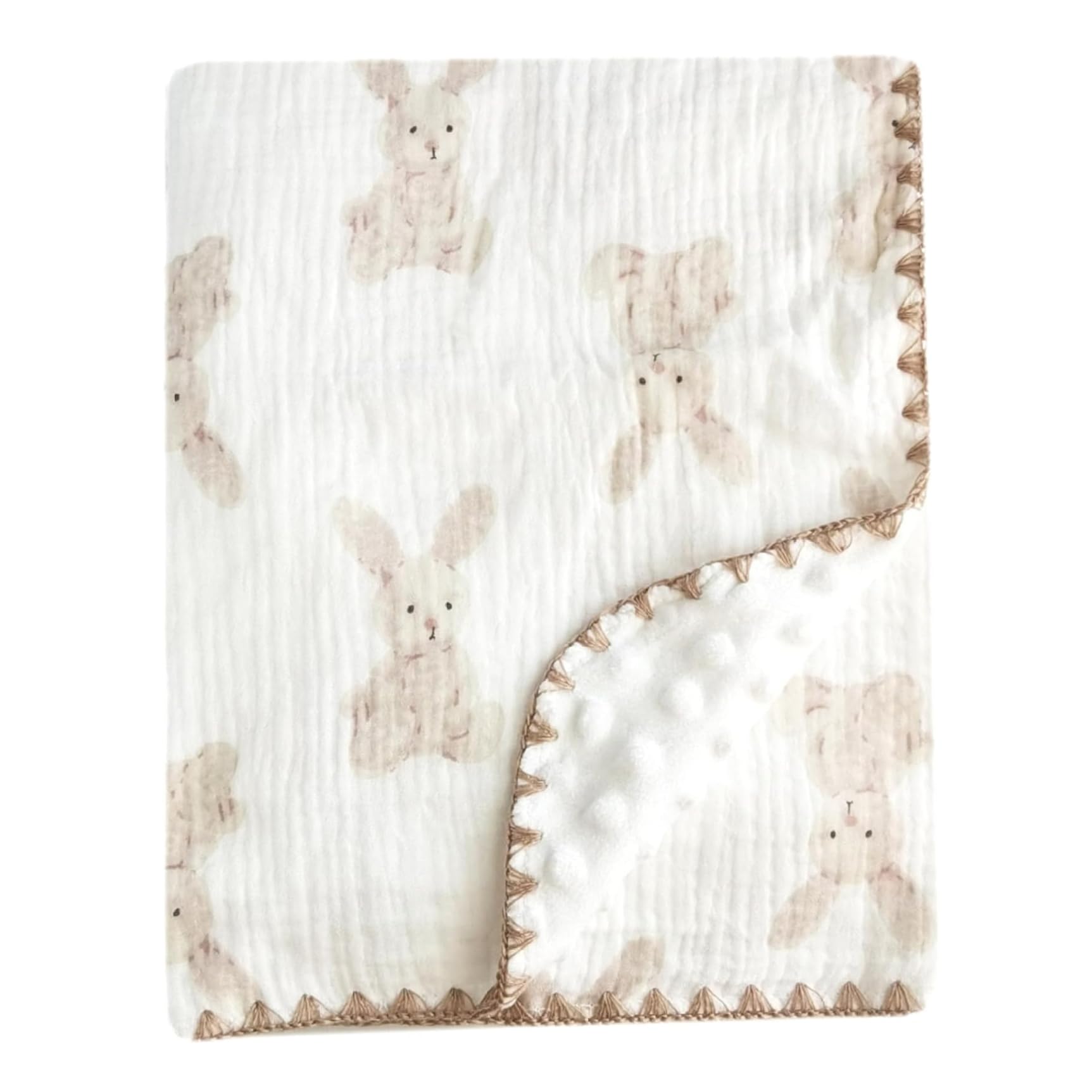 CNAFGBGG Baby Blanket, 39x39 Inch Rabbit Pattern Cotton Double Layer Muslin Swaddle Blanket with Dotted Backing for Toddler Girls Boys..