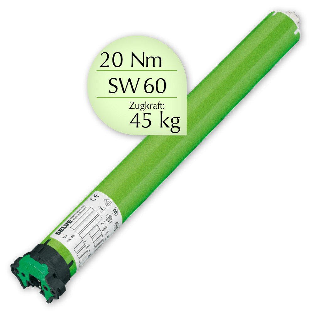 SELVE SEL Plus 2/20, Rolladenmotor mit 20 Nm und 45 kg Zugkraft zum Einbau in Rolladenwellen SW 60, inkl. Wellen-Adapter, inkl. Motorlager, inkl. 2,5 m Anschlusskabel + GRATIS EVEROXX®-Phasenprüfer