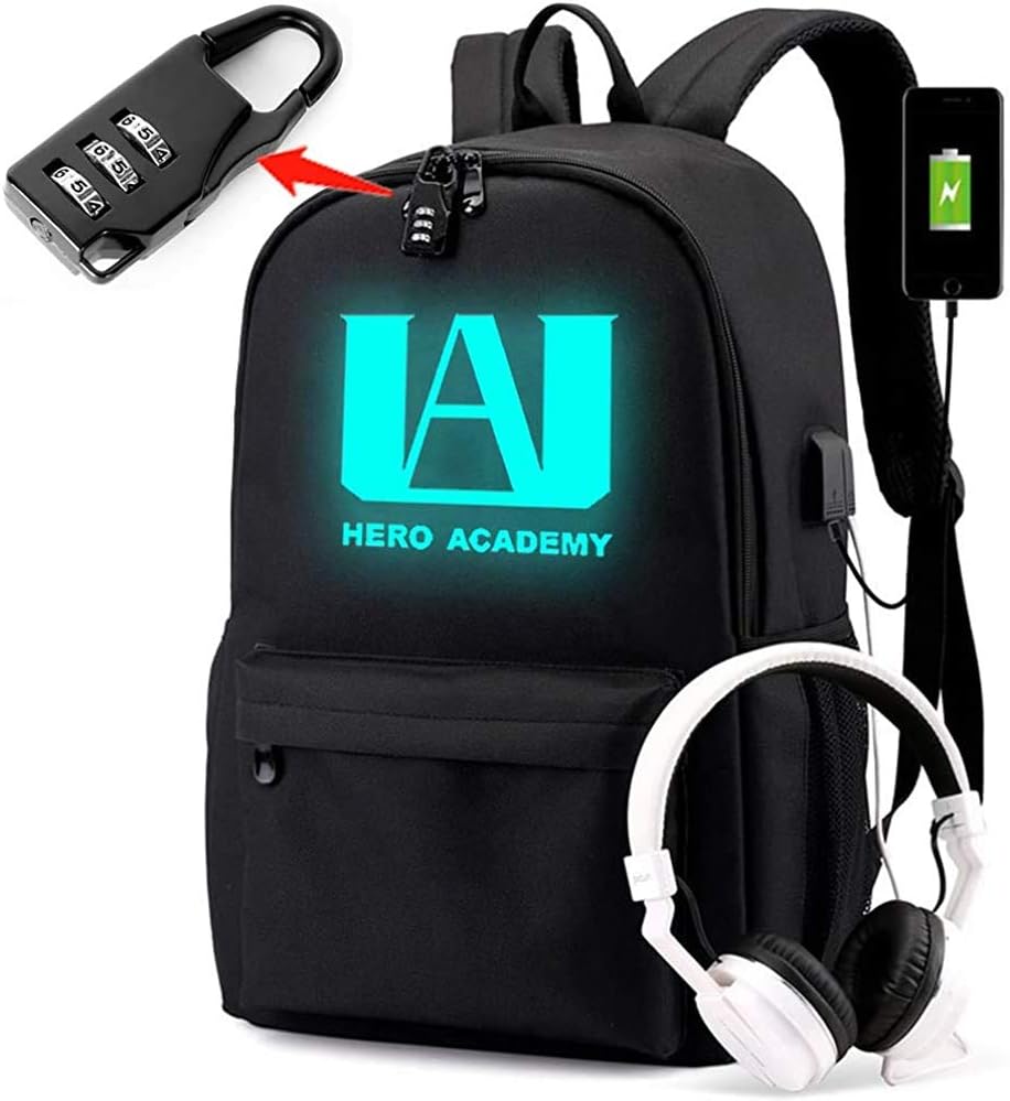 PIESWEETY Luminous Backpack with USB Charging Port and Password Lock Anti Theft Laptop Backpack Unisex Fashion Bookbag Daypack Travel U.A High School Logo Bag (FBM)