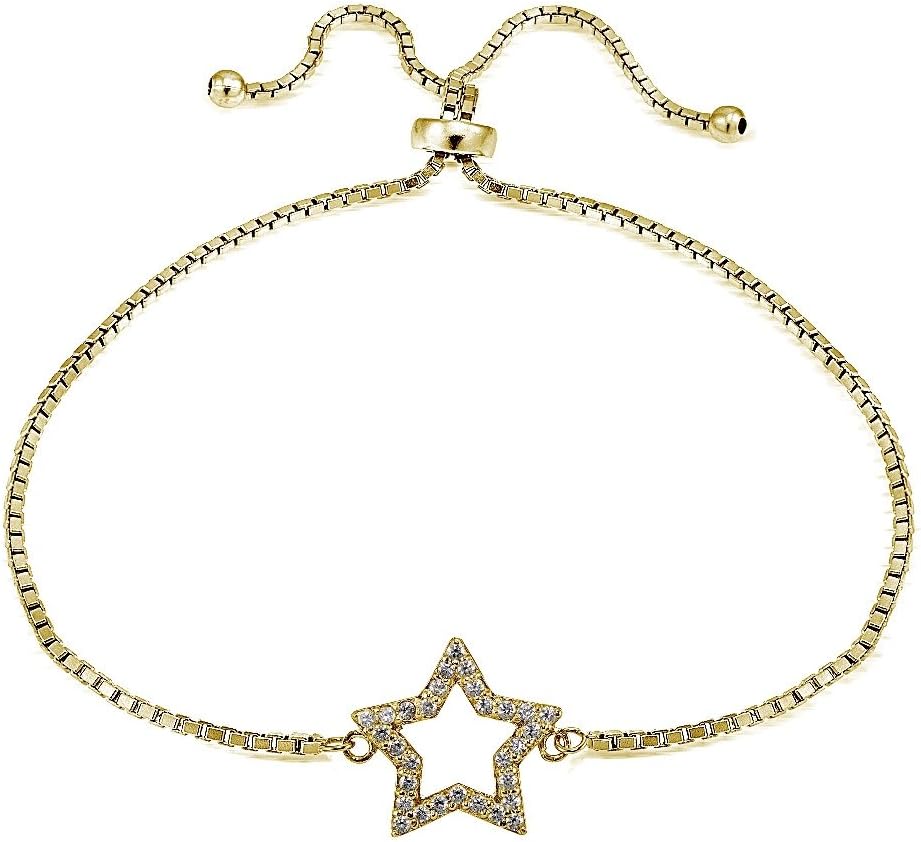 Hoops & Loops Yellow Gold Flashed Sterling Silver Cubic Zirconia Star Adjustable Bracelet