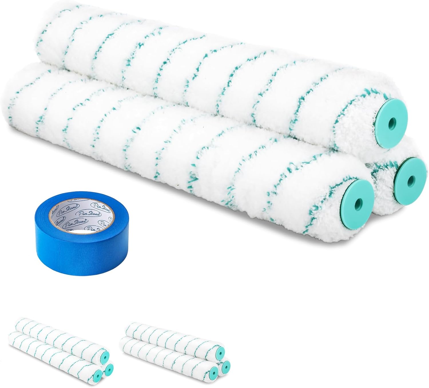 18 Inch Microfiber Paint Roller Covers, 3pcs 3/4" Nap Long Rollers with A Professional Painters Tape, 18" Wide Roller Cover Refills for Fast Painting Rough Surfaces, Wall, All Paints & Stains