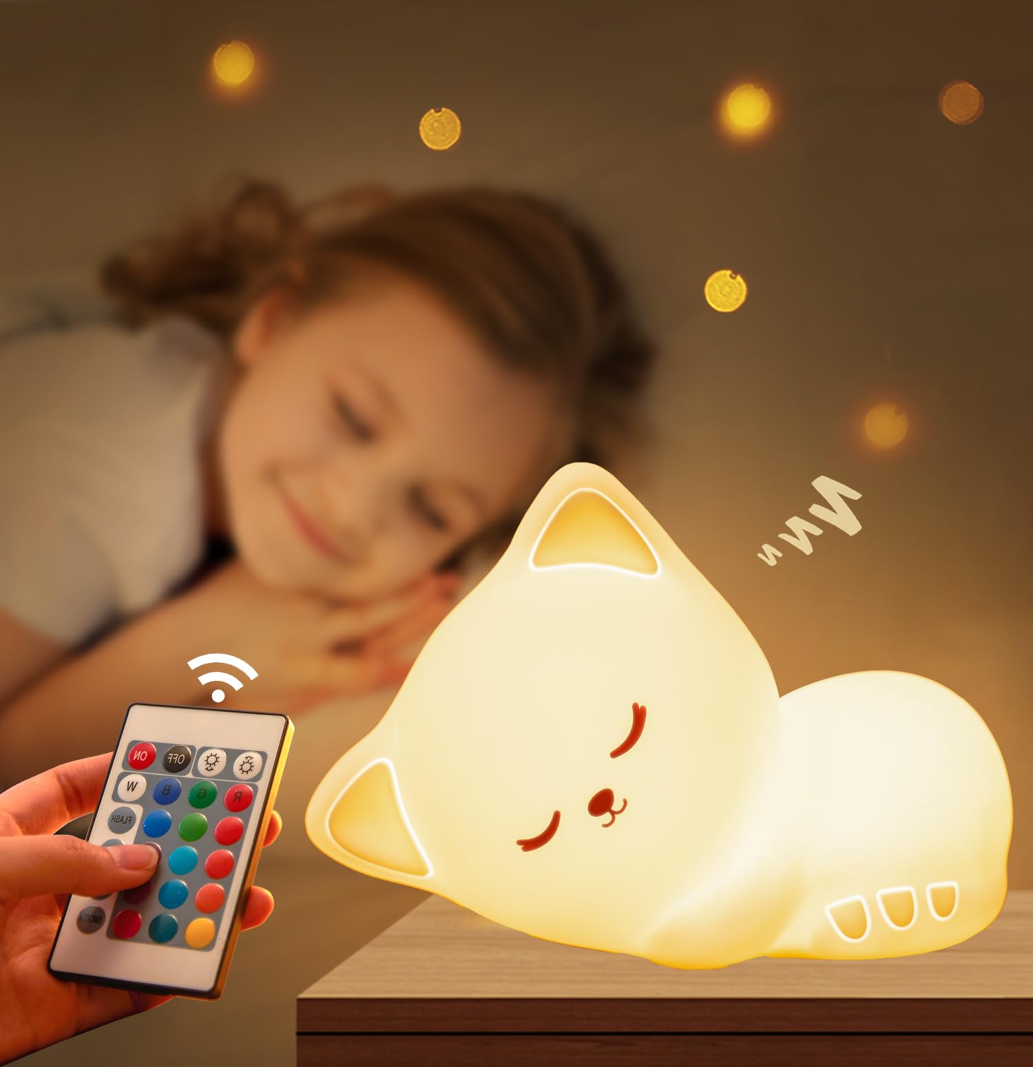 One Fire [Regalo+Telecomando] Luce Notturna Bambini, 16 Colori 5 Luminosità Lampada Gatto, Silicone Ricaricabile LED Lampada Notturna per Bambini Cameretta Bambina Regalo Bambina Bimba Regali Natale