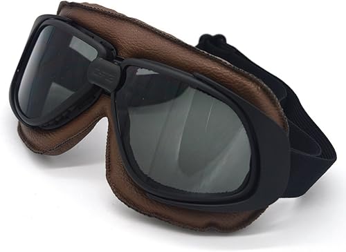 Miniatura 3 de evomosa Gafas de motocicleta vintage de cuero marrón, a prueba de viento y polvo, gafas de motocross con lente de tinte azul para adultos, hombres y