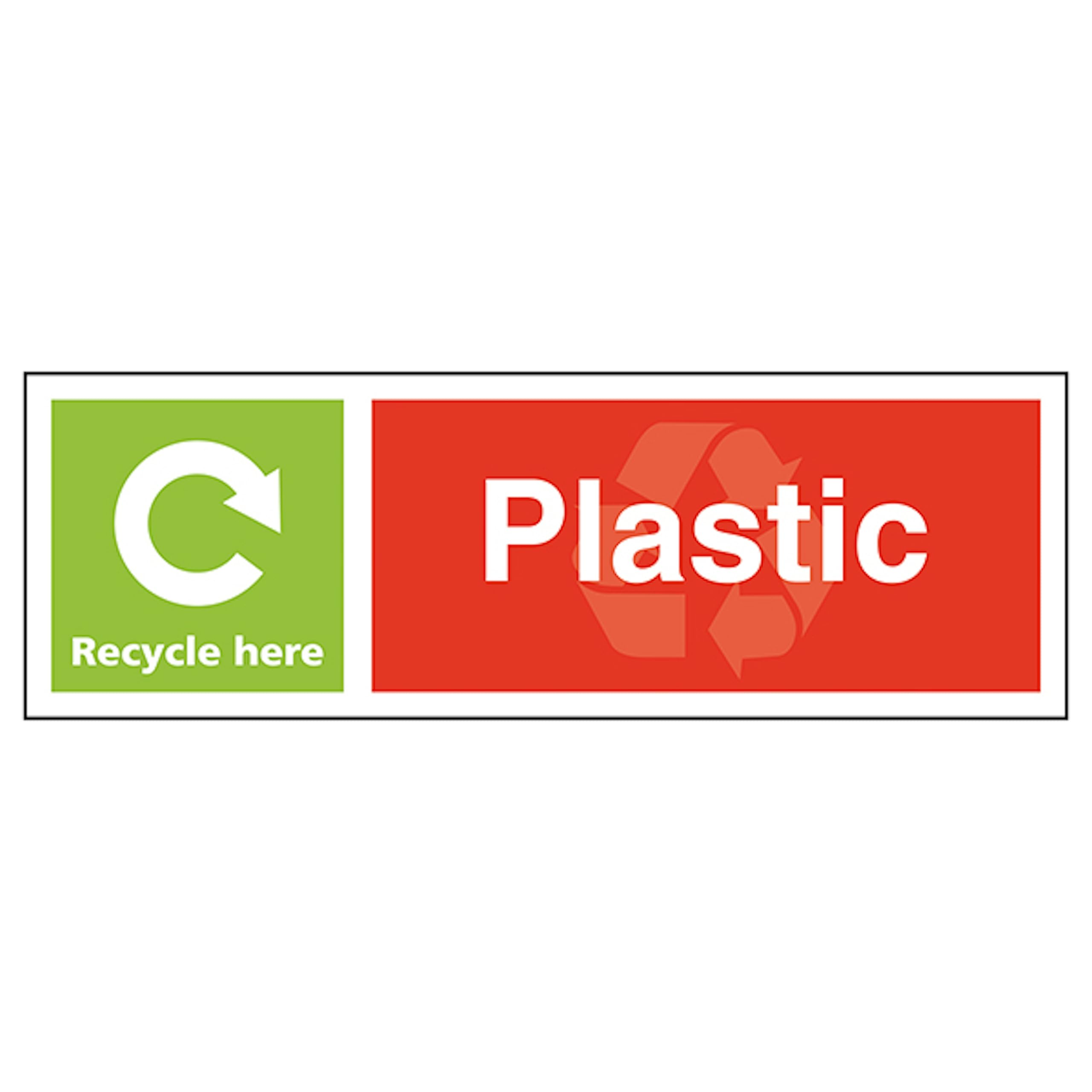 V Safety Plastic Recycle Here - Landscape 300 x 100 mm - 1mm Rigid Plastic Safety Sign