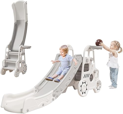 FAHKNS Tobogán 3 en 1 para niños pequeños, tobogán para escalador con aro de baloncesto y pelota para patio de juegos en interiores y exteriores, disponible en Yaxa Venezuela