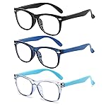 FANNYGO 3 Pack Kid Blue Light Glasses For Kids Girls Boys Computer Blue Light Kids Glasses Clear Glasses Age 3-9 (Black + Dark blue + Light blue)
