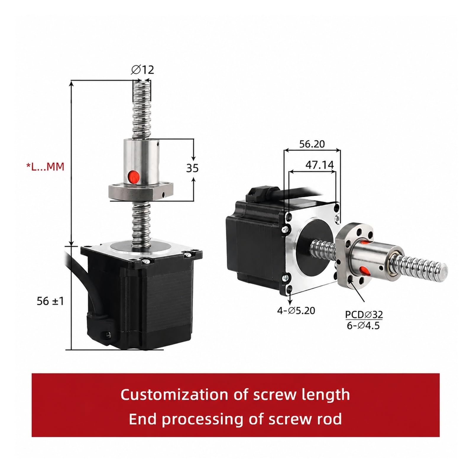 Vis à Billes, Moteur Pas À NEMA 23 2 Phases 56MM 23HS5628 Avec Boule SFU1204 S pour Machine CNC