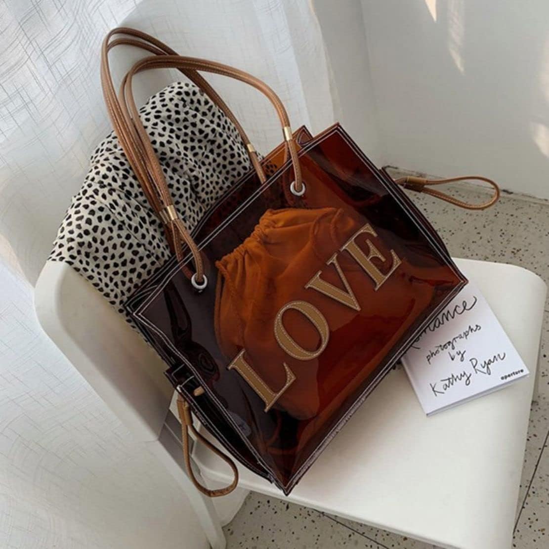 Ulalaza Large Candy Polka Color Clear Shoulder Bag 2 IN 1 Beach Totes Transparent Handbags With Interior Pocket For Women