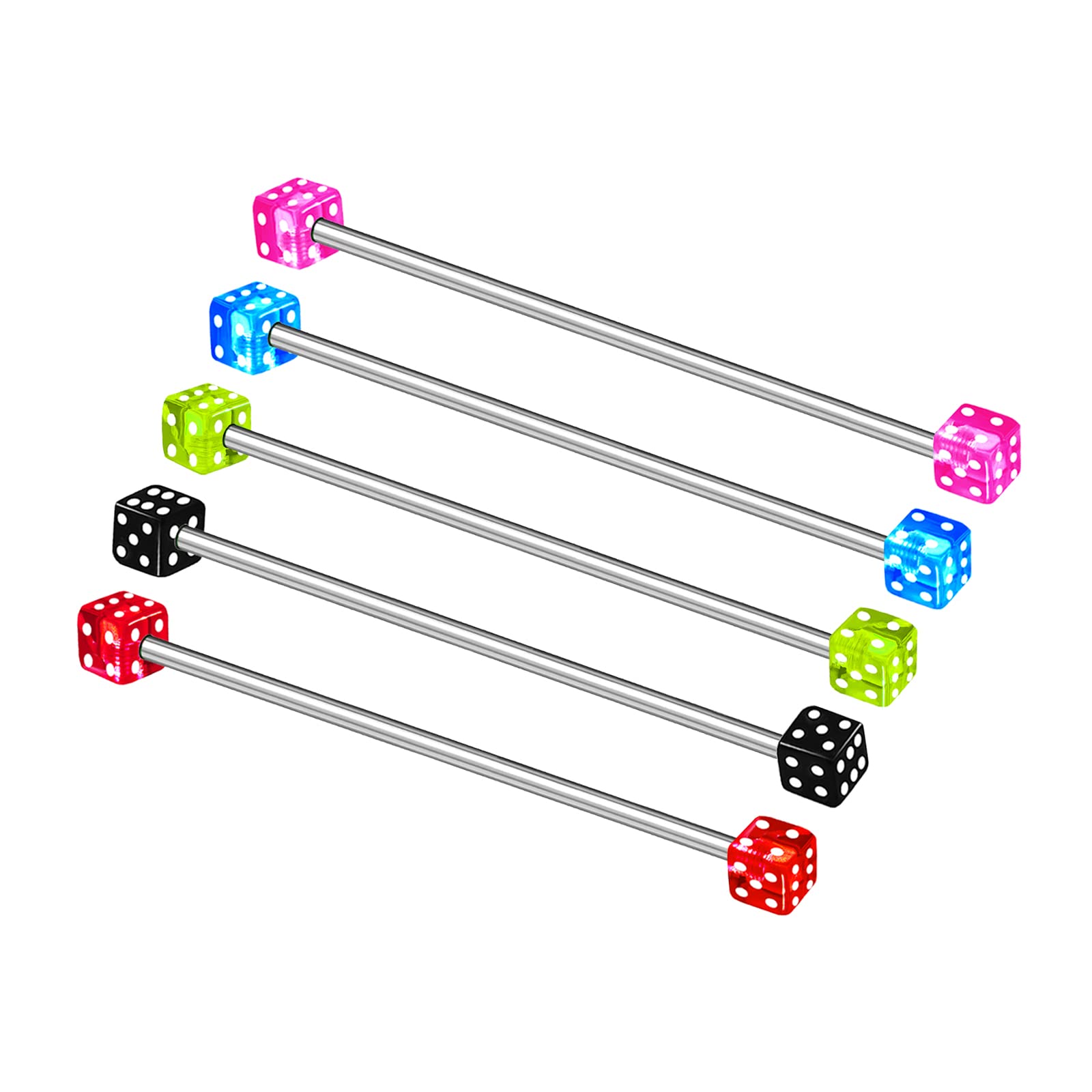 5Pcs Surgical Steel 14g industrial barbell piercing Piercing Jewelry 4mm Black Blue Green Pink Red UV Dice More Choices