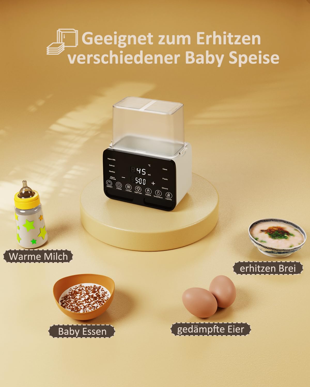CkeyiN 10 in 1 Babyflaschenwärmer mit LED-Display & Temperaturregelung, Schwarz
