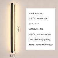 Vista 5 de Daoseolo Luces modernas para exteriores de 47 pulgadas, aplique de pared LED, lámpara de pared negra, 3 colores (3000 K4500 K6000 k), iluminación