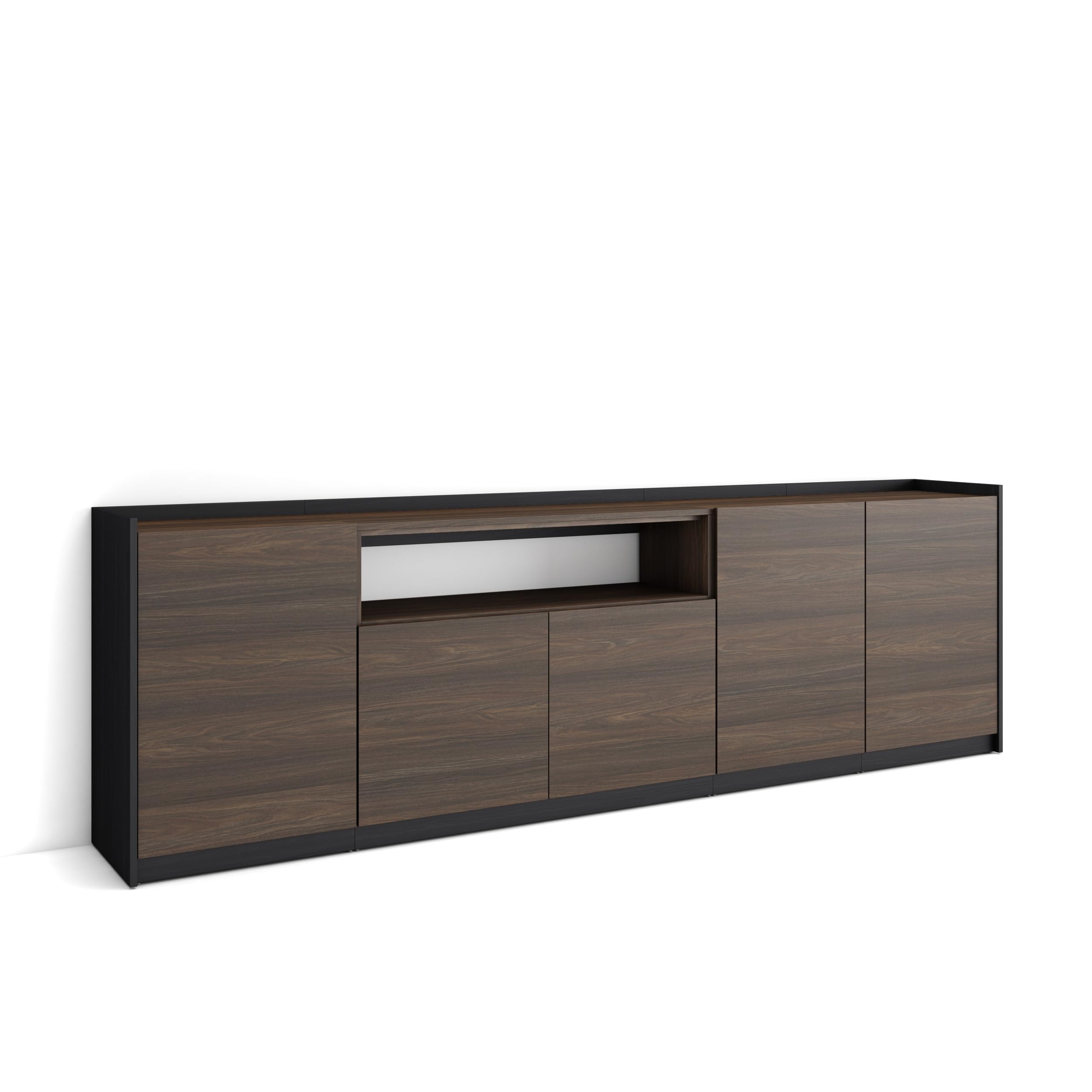 Skraut Home | Buffet Salon et Cuisine | Meuble de Rangement, Commode | 260x80x37 cm | 5 Portes | Meuble Chaussure | Style Moderne | Chêne foncé et Noir