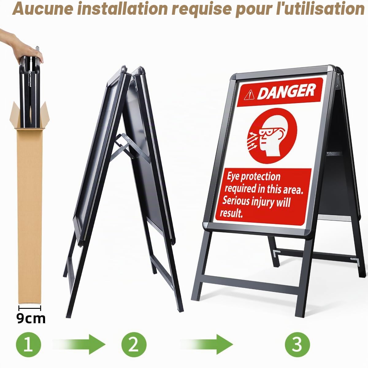 Support Affiche Double Face Extérieur - Panneau Publicitaire A2 en Aluminium pour Menu de Restaurant, Stop Trottoir - Noir