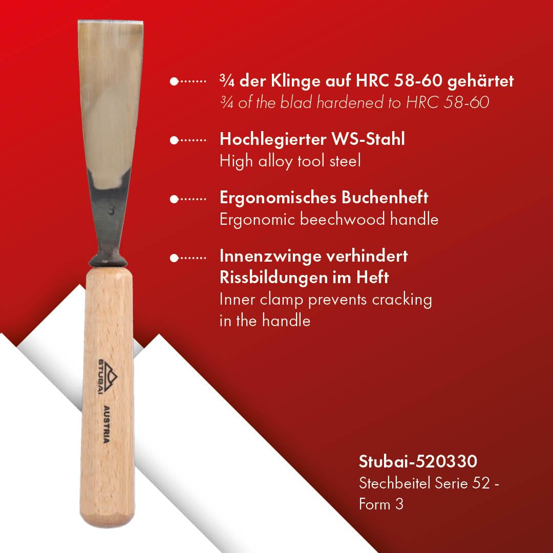 Stubai 520330 Sgorbia per Scultori con Manico, Modello 3, 30 mm