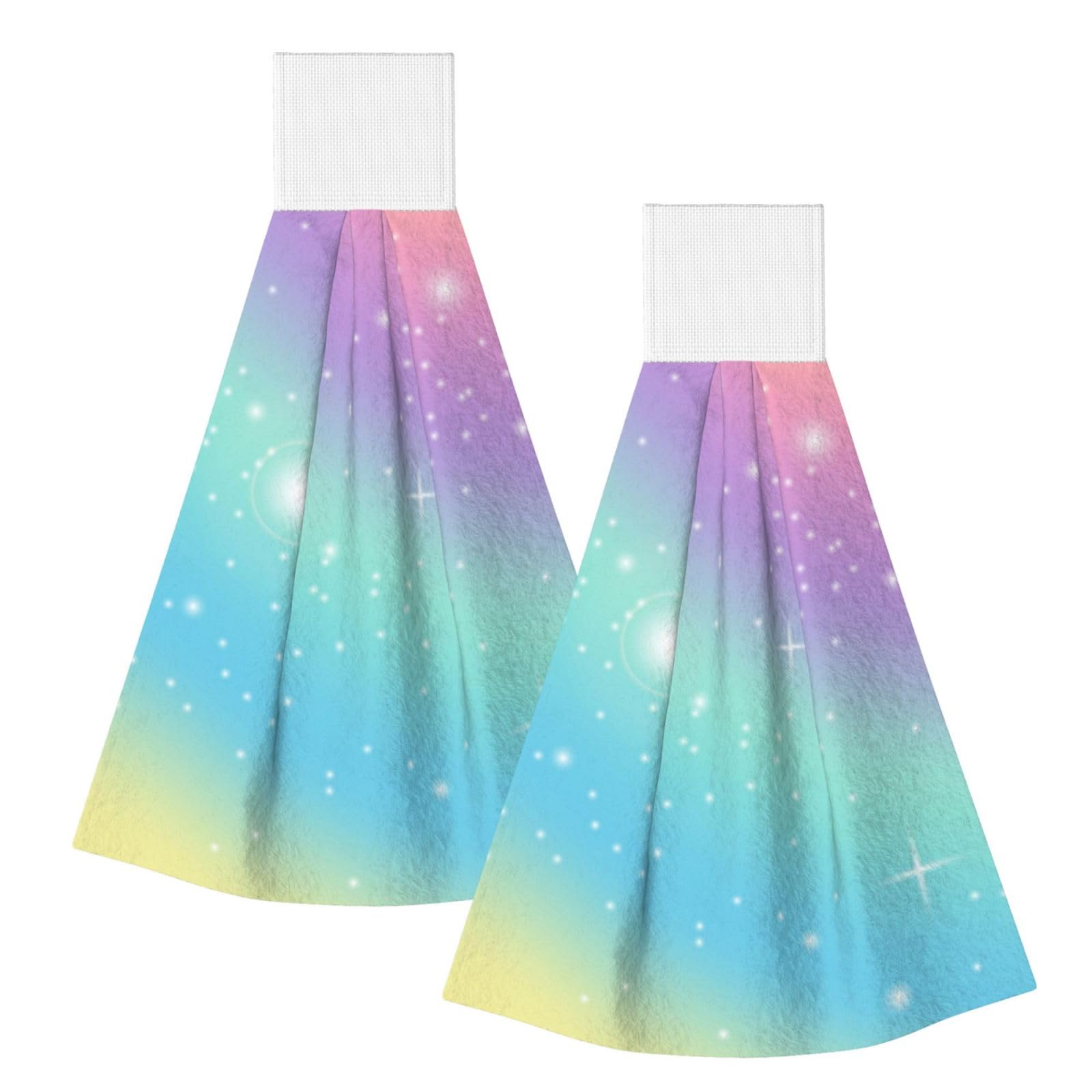 DOPKLNA Rainbow Pastel, 2 Pcs Hanging Coral Fiber Hand Towels for Bathroom, Absorbent Kitchen Towels
