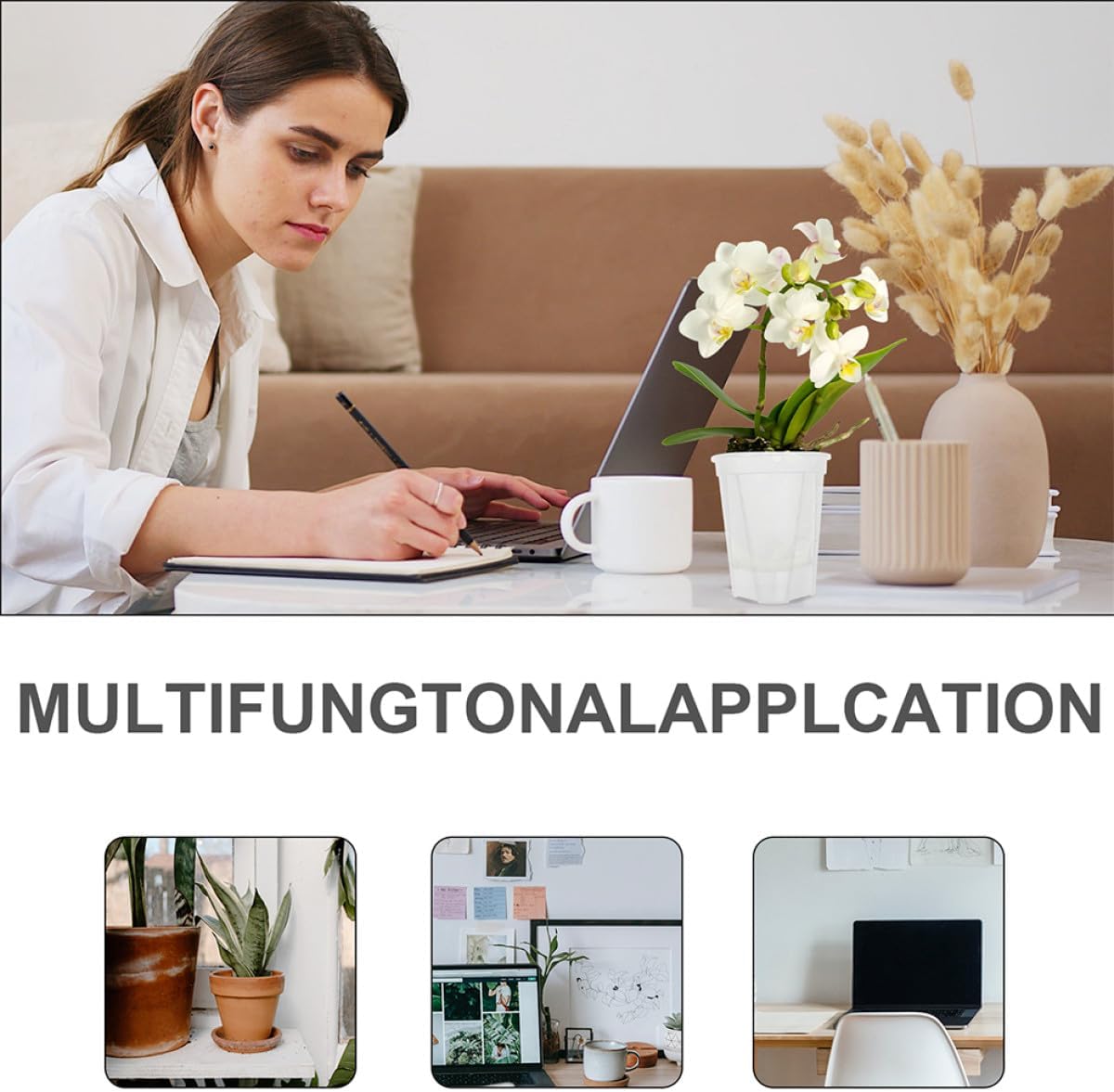 DOITOOL 5pcs Self-Watering Planters Plastic Bonsai Pots Green Orchid Flower Pots 18x12.5x20.4cm Indoor Herb Succulent Self Watering Plant Containers for Home Garden