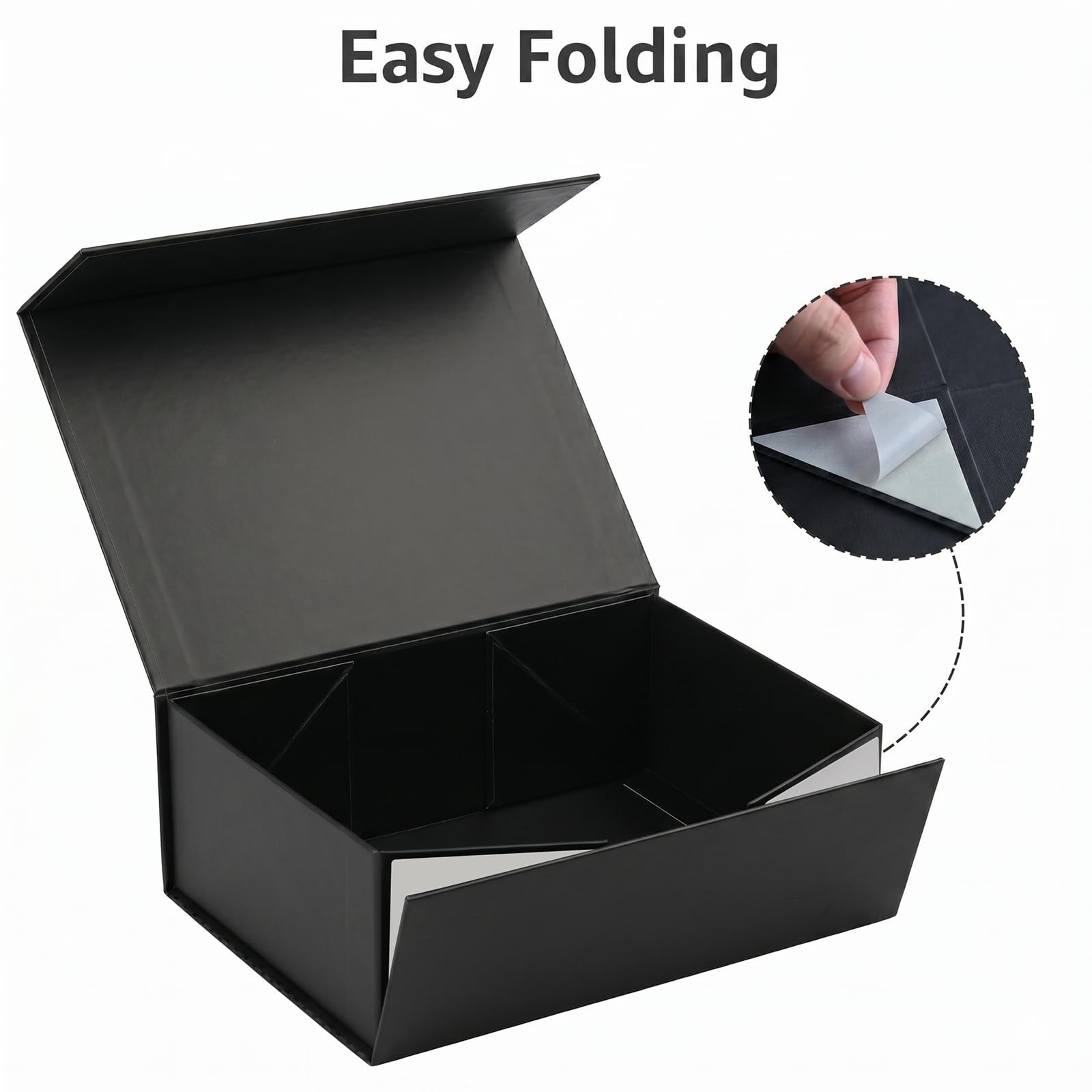 LIFELUM Confezione da 5 scatole regalo pieghevoli nere 24,1 x 17,8 x 8,9 cm, con coperchio magnetico, nastro, biglietti di auguri, riempitivo di carta triturata per la festa del papà, testimoni dello