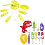 Bundle 19PCS = 9PCS Plastic Simulation Dentist Play Set （Yellow） + 10PCS Plastic Dinosaur Simulation Dentist Play Set (Mixed Colors)