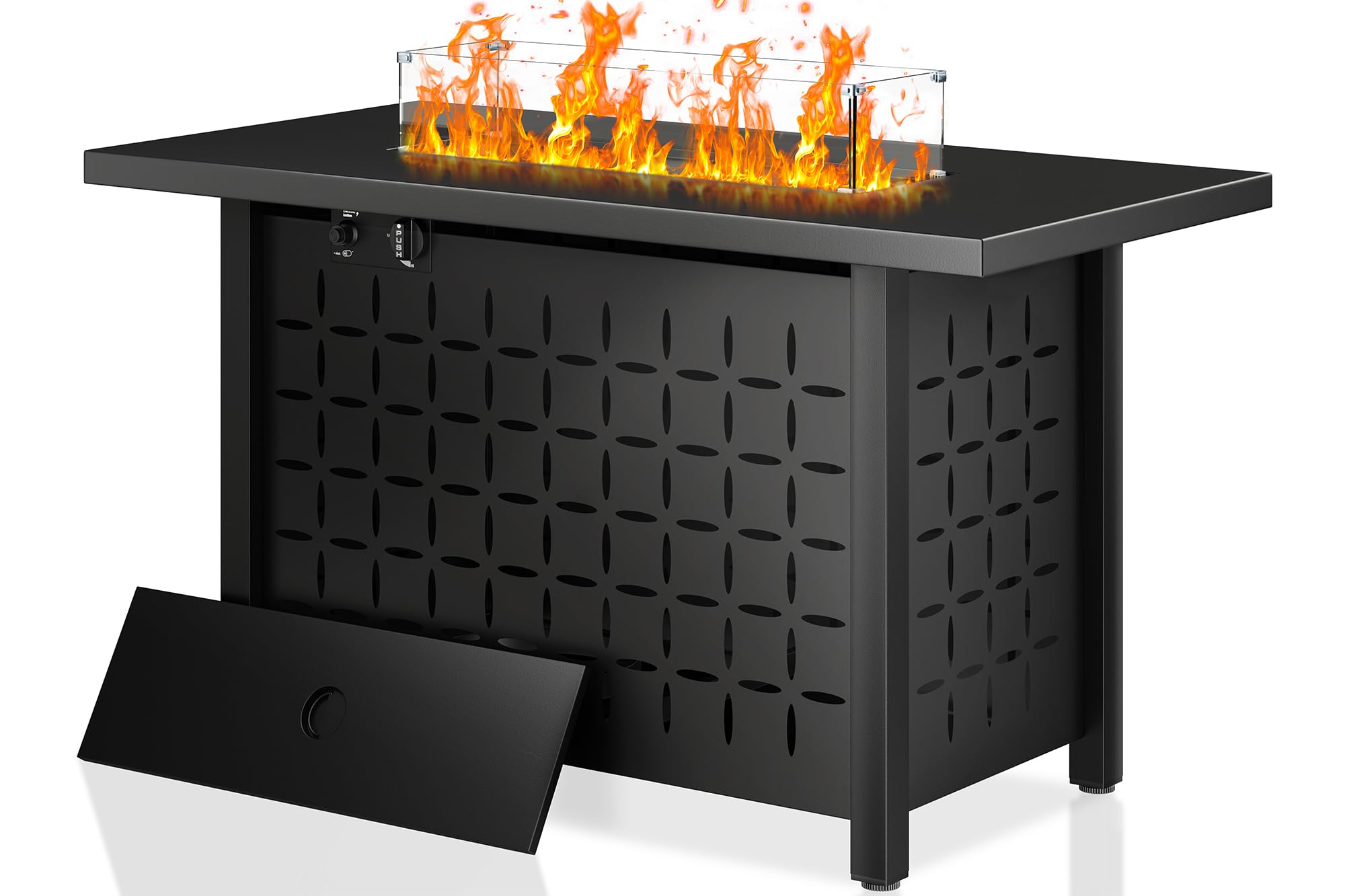 Walsunny 43 inch Outdoor Propane Fire Pit 50,000 BTU Gas Fire Pit Table with Lid, Waterproof Cover, Rectangle Gas Firepit Table for Garden/Patio, CSA Certification