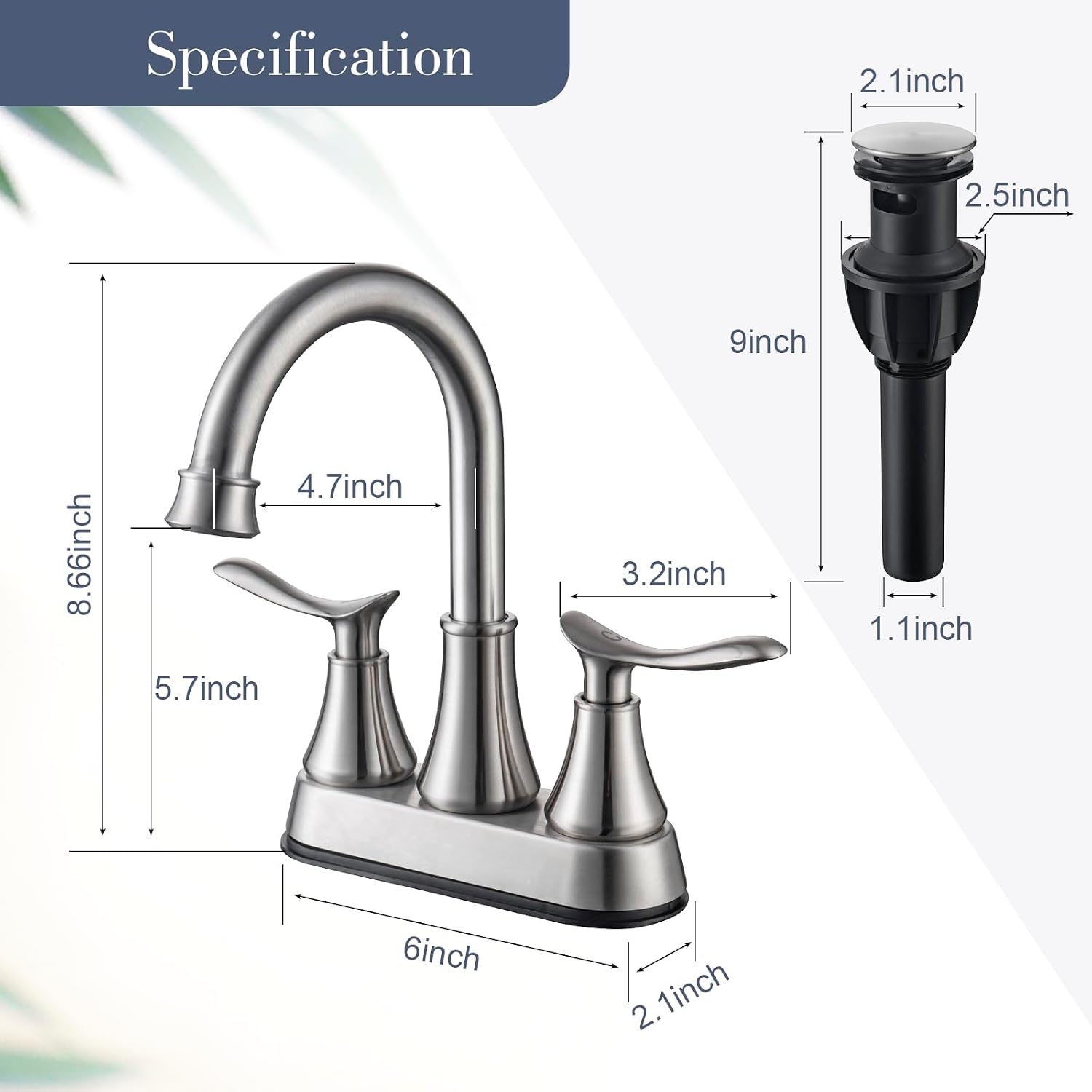 4 Inch Centerset Bathroom Sink Faucet 2 or 3 Hole Lavatory Sink Faucets Bathroom Vanity Sink Faucet 4 Inch Vessel Sink Faucet 3 with Pop-up Drain and Supply Lines, Brushed Nickel