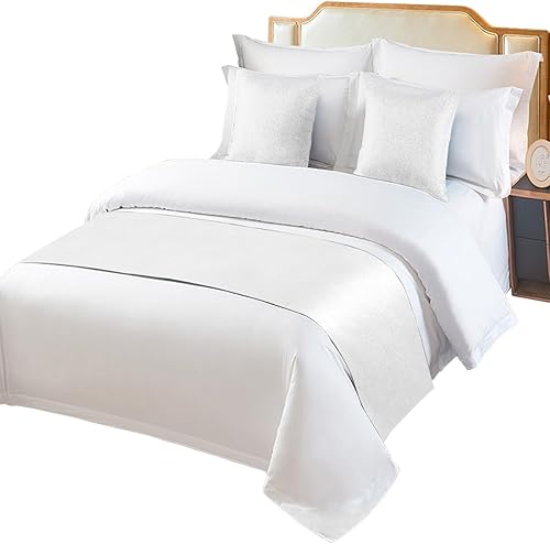 Miniatura 2 de Caminos de cama blancos para cama tamaño King, mantas decorativas para pie de cama, moderno y simple telón de fondo blanco para cama, sofá, funda