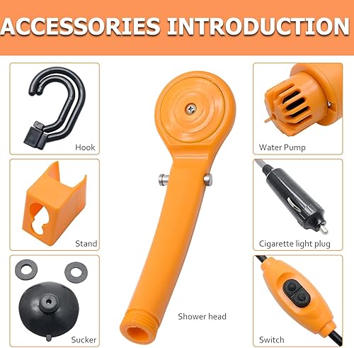 Miniatura 4 de Riloer Ducha portátil para acampar al aire libre, cabezal de ducha de campamento de 12 V con bomba de agua para lavado de autos, camping,
