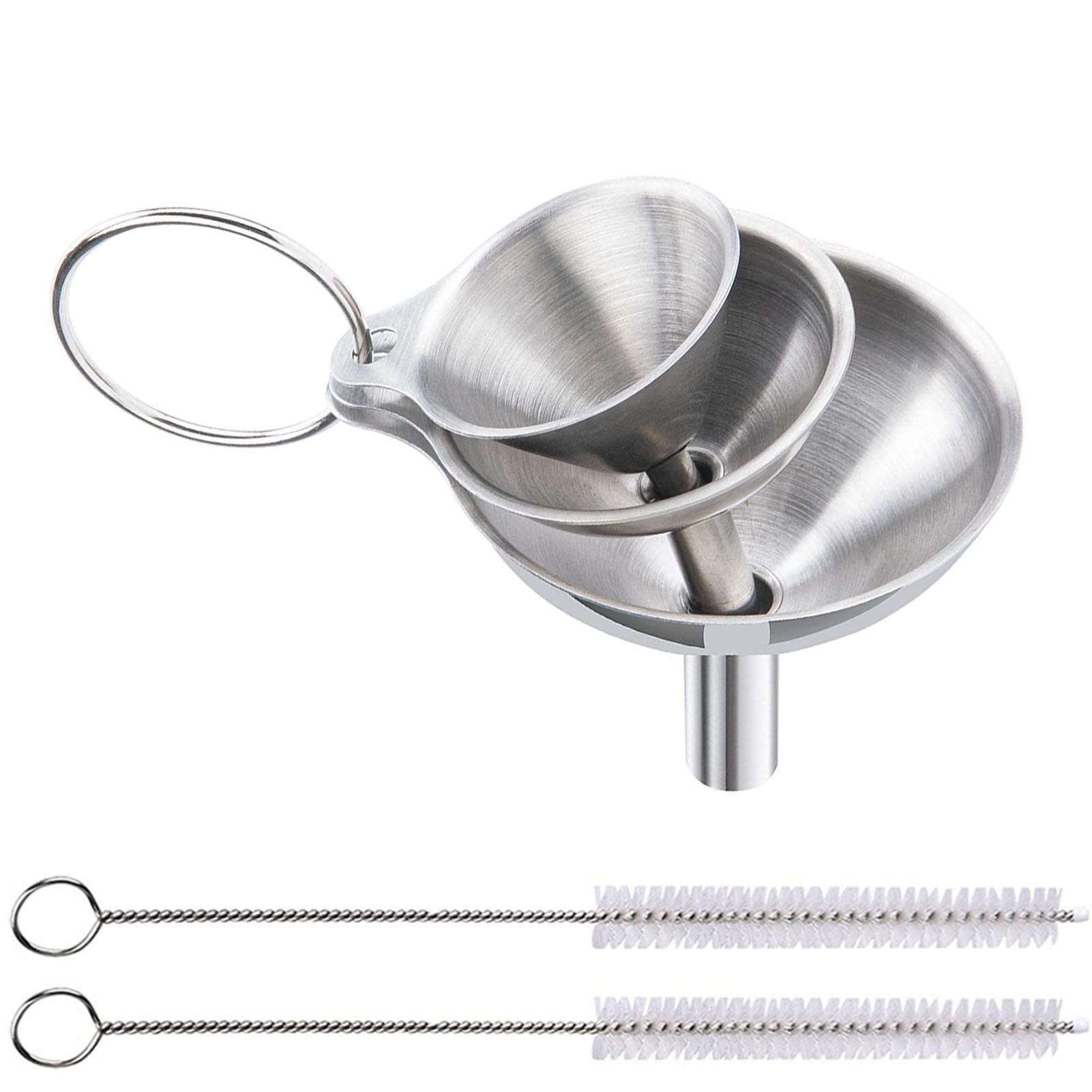 Juego de 3 embudos de metal de acero inoxidable, embudos grandes y pequeños de grado alimenticio para cocina, utensilios de cocina para aceites, especias líquidas, ingredientes secos,