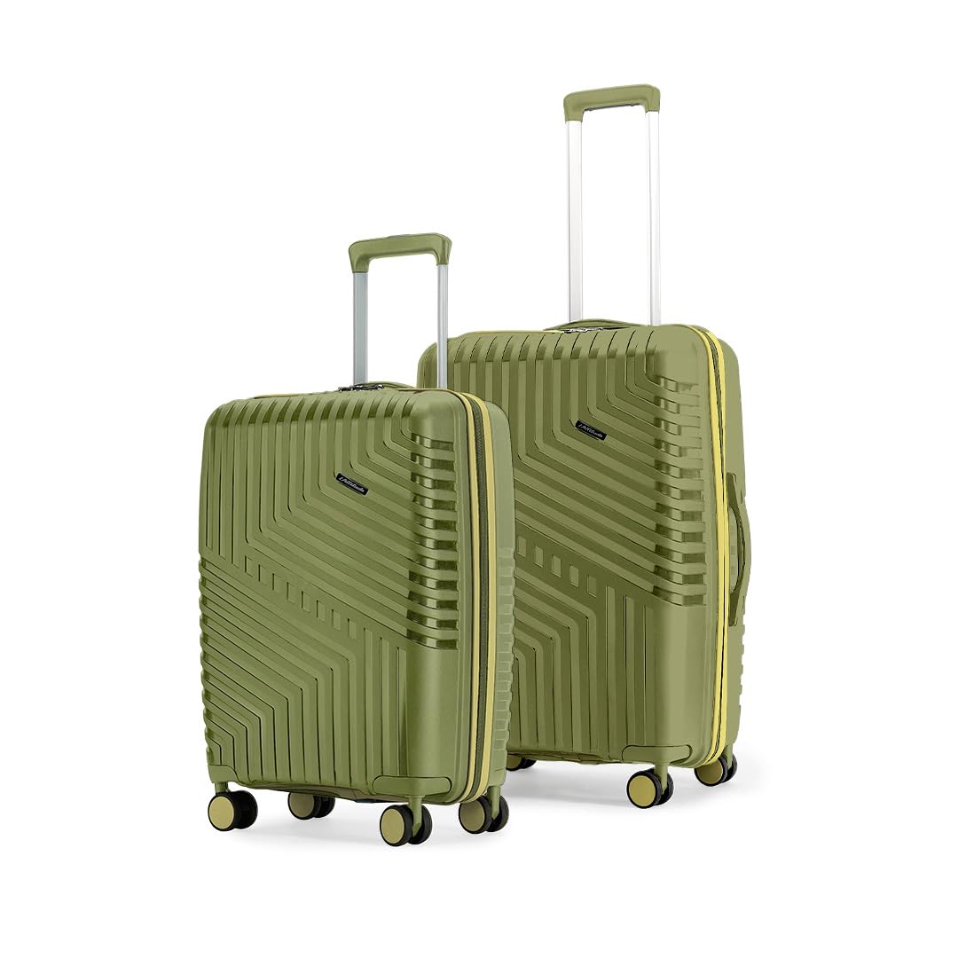 LAttitude By Provogue Core Set of 2 Trolley Bags Cabin + Medium Polypropylene Hard Suitcase, 8 Spinner Wheels, Recessed Number Lock, Lightweight Luggage for Men & Women Moss Green/Lunar Yellow