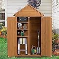 Wooden Outdoor Shed, Outdoor Storage Cabinet with Shelves, Garden Tools Shed with 2 Lockable Doors, Vertical Sheds for Yard Patio Lawn Deck Porch (Natural)
