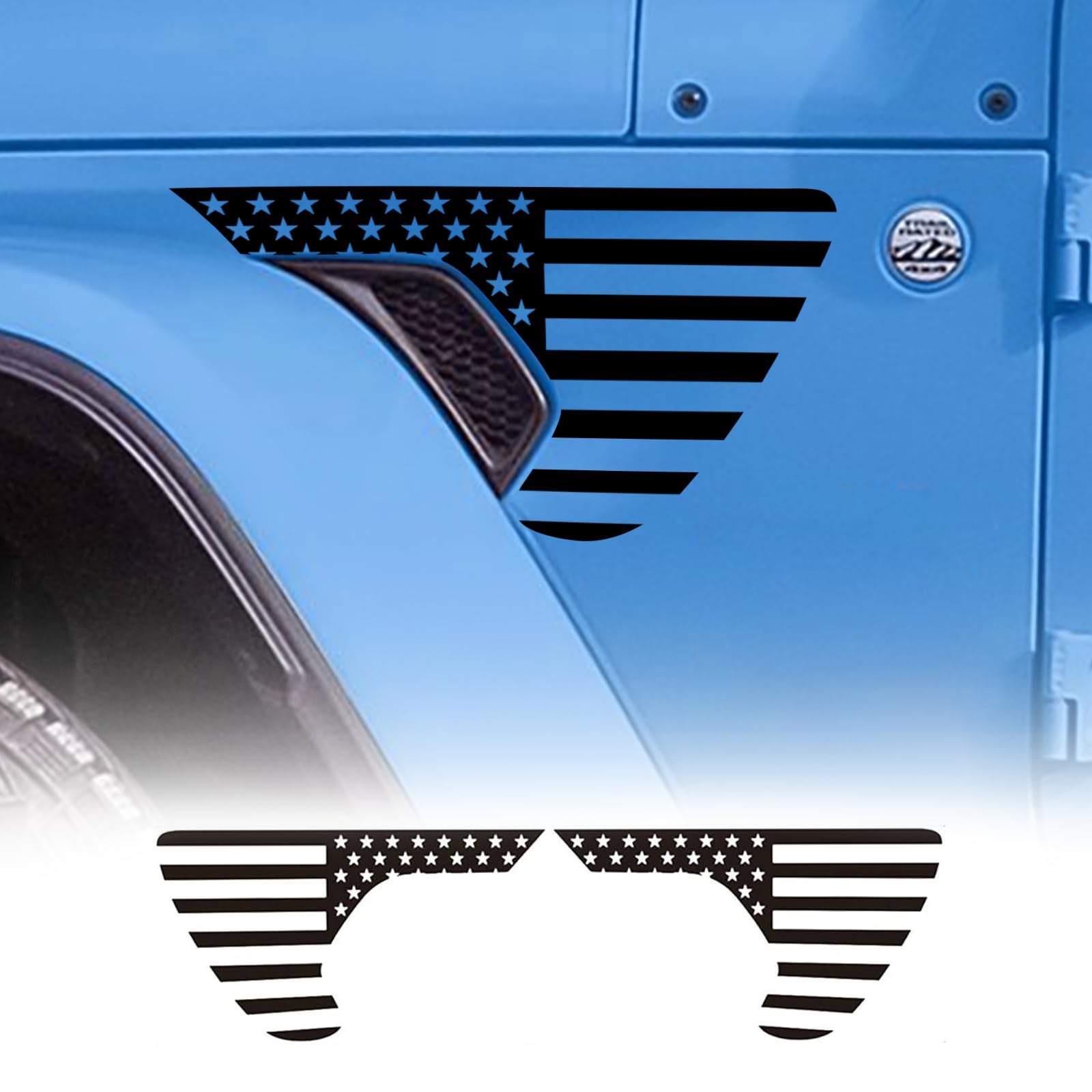 2PCS USA Flag Decald for Vehicles,Side Fender Vent American Flag Vinyl Decal,Precut USA Flag Stickers for Jeep Wrangler JL JLU 2018-2025/Gladiator JT 2020-2025(TZ27-Black)
