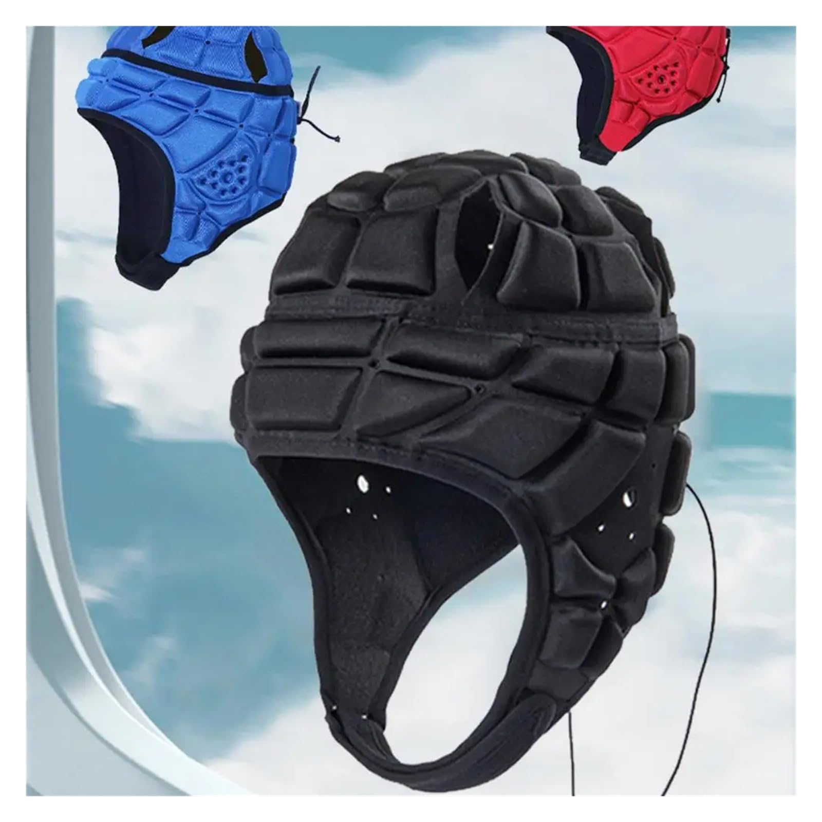 Football Helmet Sports Headguard Adjustable Strap Rugby Helmet Headguard for Youth Impact-Resistant Soccer Ski Soft Protective(Red,Small)