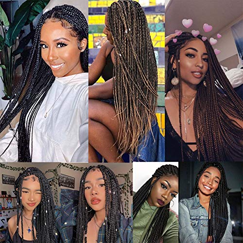 7 Packs 24 Inch Crochet Box Braids Medium Box Braids Crochet Hair Extensions 3X Box Braided Crochet Hair Kanekalon Synthetic Braiding Hair 24 Strands/Pack (24Inch, 1B) #TOP4