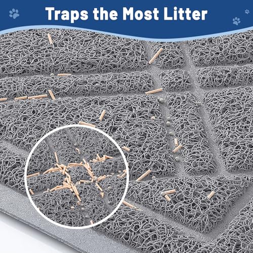 Smiry Cat Litter Box Mat 30x17, Non-Slip Water Resistant Litter Trapping Mat, Easy Clean Less Waste and Urine-Locking Cat Carpet for Indoor, Grey