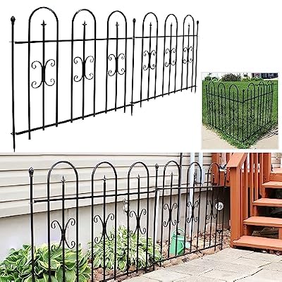 Sunnydaze Finial 8' Set of 2 Decorative Garden Fence Panels - Iron Border Fence - 49.25" W x 38.25" H Per Panel - Black