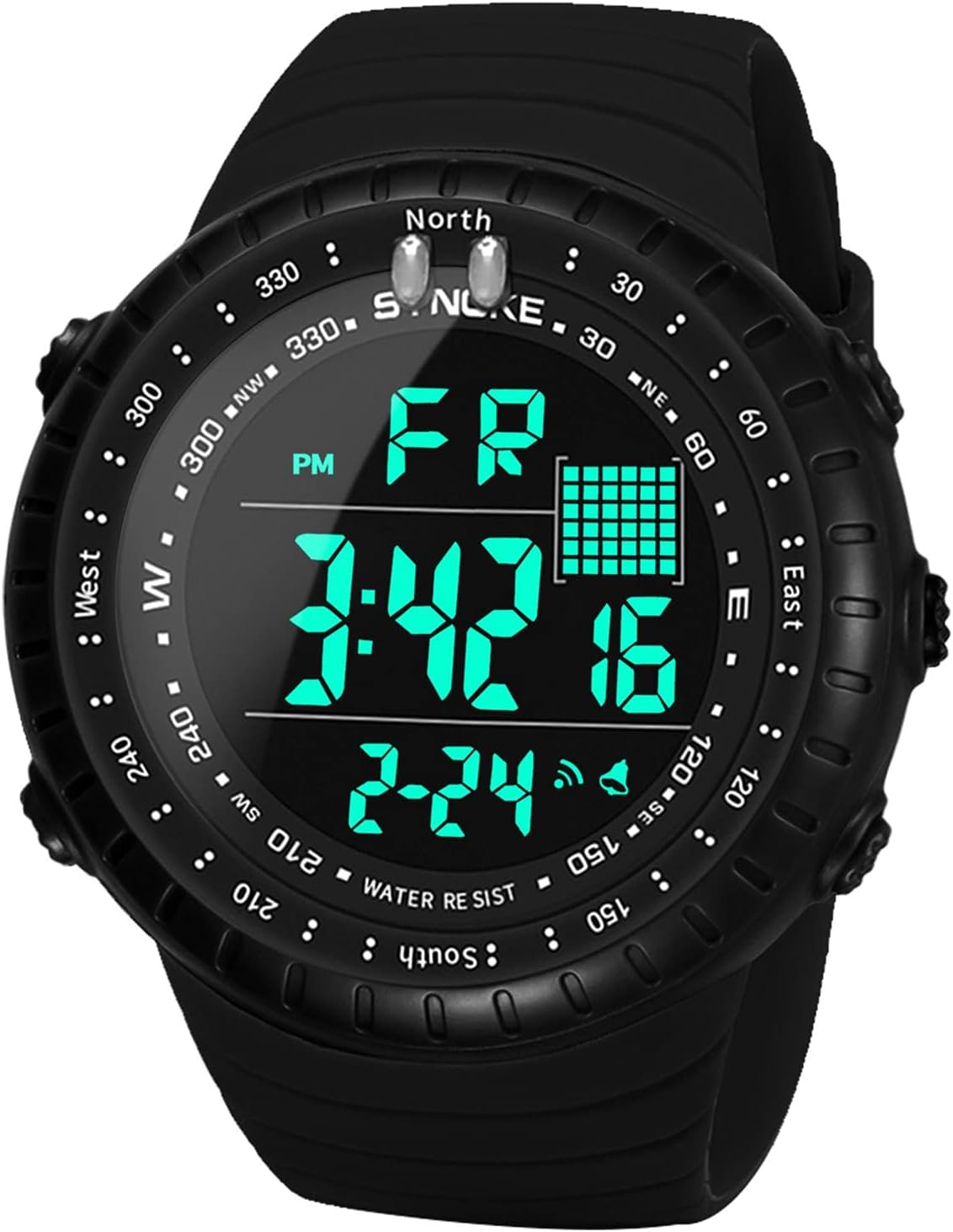 Reloj unisex semanal multifunción reloj alarma calendario deportivo pantalla moda fecha deporte reloj inteligente correa de goma (negro, talla única)