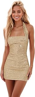 Sequin Sparkly Homecoming Dresses Short for Teens 2025 Halter Open Back Mini Tight Prom Cocktail Party Dress - Buy now
