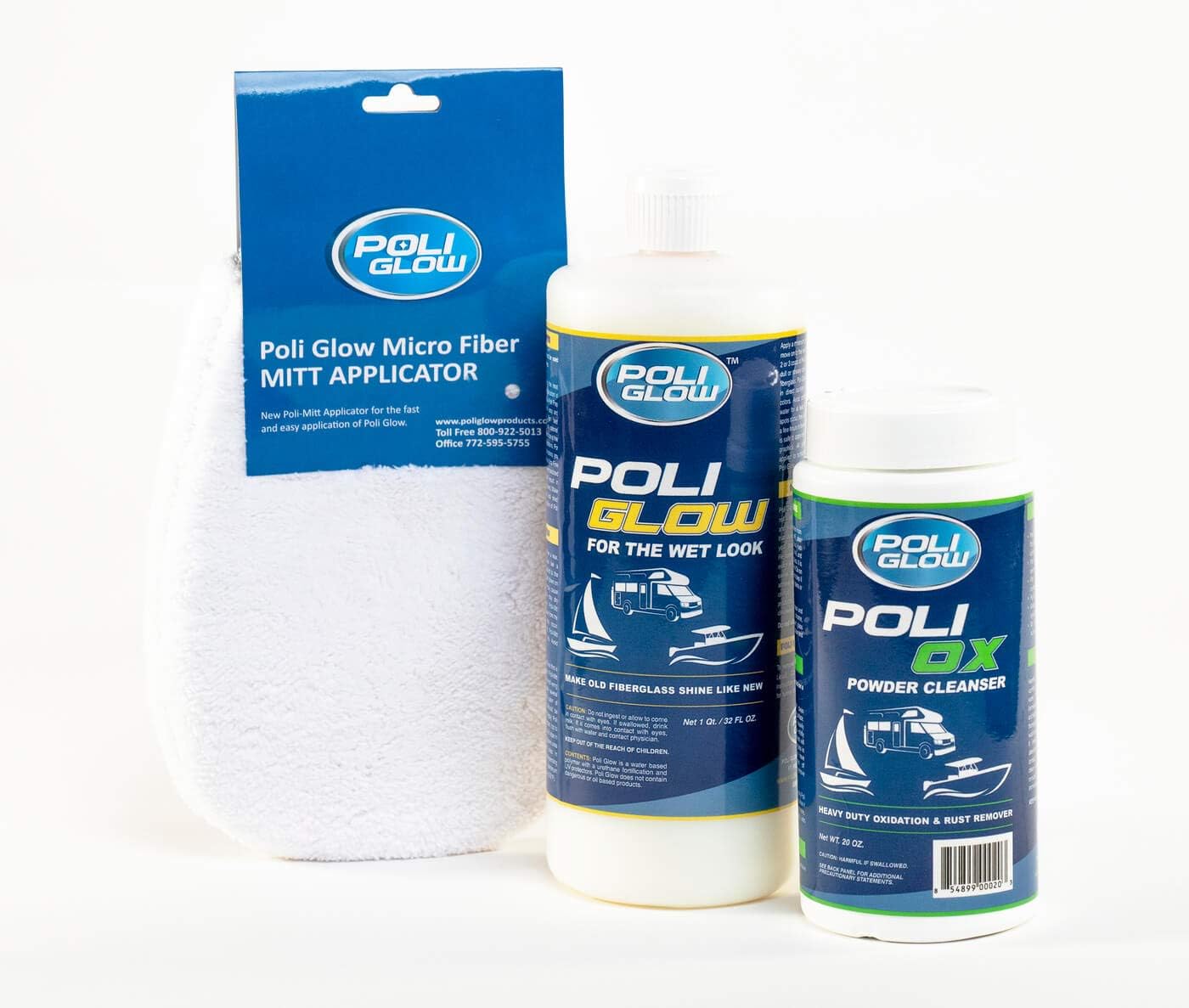 Poli Glow Maintenance Kit — Everything for 12 Month Reapplication of Poli Glow. Includes Poli Glow, Poli Ox and Poli Glow Mitt Applicator.