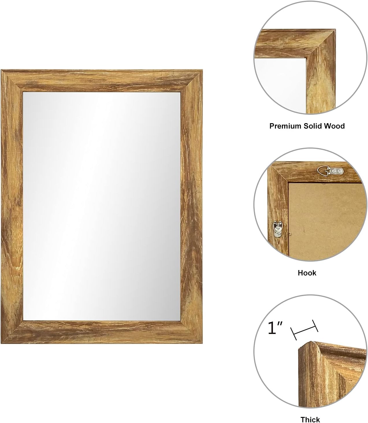 ANDSTAR 18" x 24" Wood Frame Wall Mirror Rectangle Rustic Retro Hanging Mirrors Bedroom Bathroom Decorative Rustic Mirror for Wall Decorative