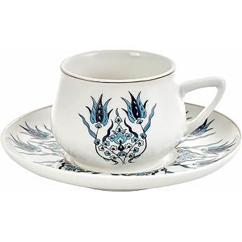 KARACA Iznik New Form Coffee Service for 6 People 100 ml 6 x Espresso Cups and 6 x Saucers Robust Mocha Cup Thick Drinking Rim Espresso Cups Porcelain